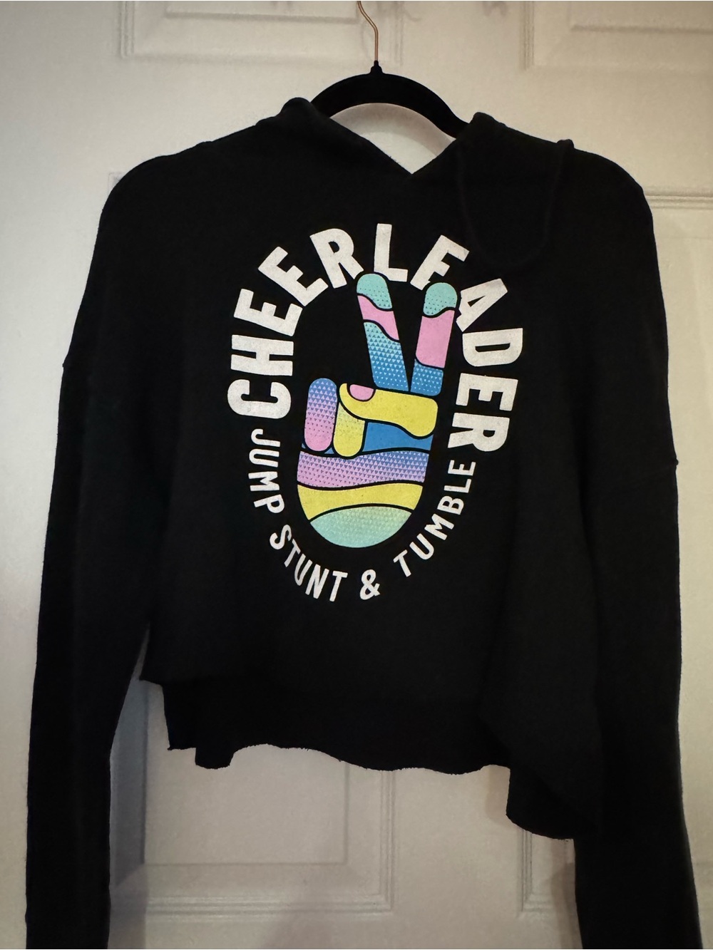 Black Cheerleader Graphic Crop Crewneck Sweatshirt